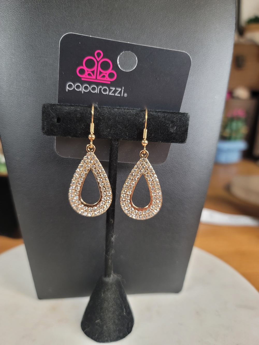 Paparazzi Gold Crystal Teardrop Dangle Earrings